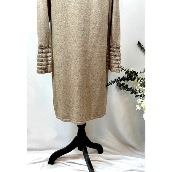 Philosophy Cowl Neck Crochet Overlay with Matching Cuffs Dress Taupe XL - Picture 4 of 15